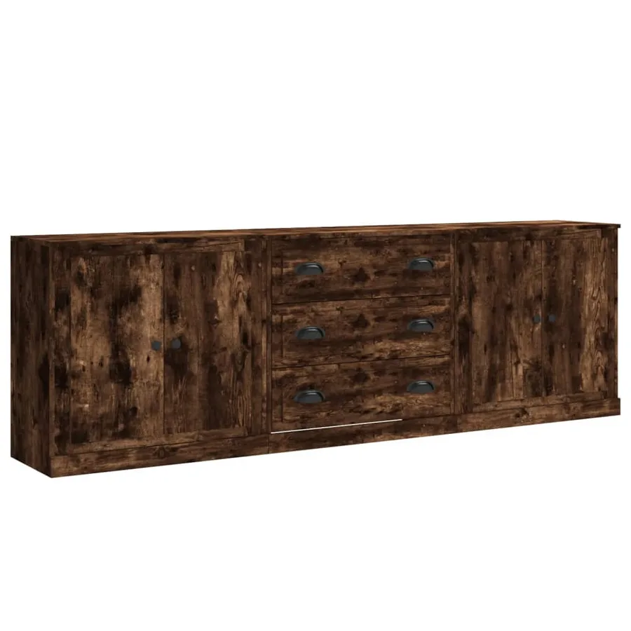 Buffets 3 pcs Chêne fumé Bois d'ingénierie - 2