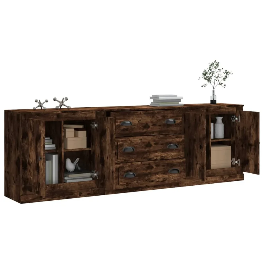 Buffets 3 pcs Chêne fumé Bois d'ingénierie - 3