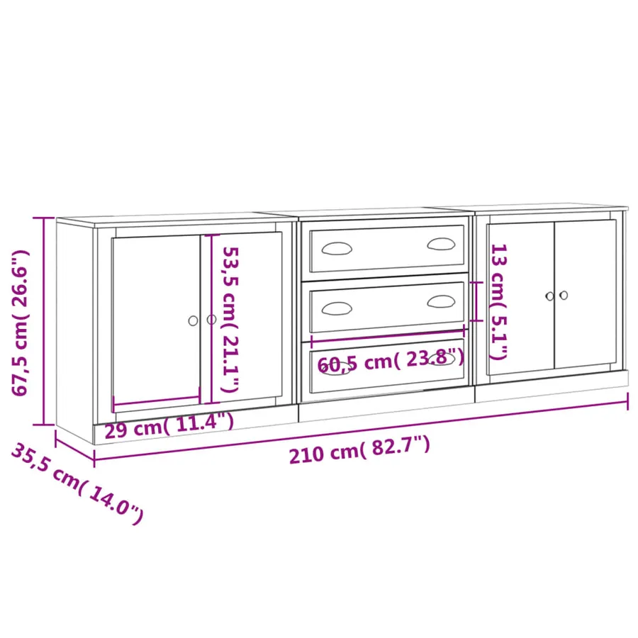 Buffets 3 pcs Chêne fumé Bois d'ingénierie - 7