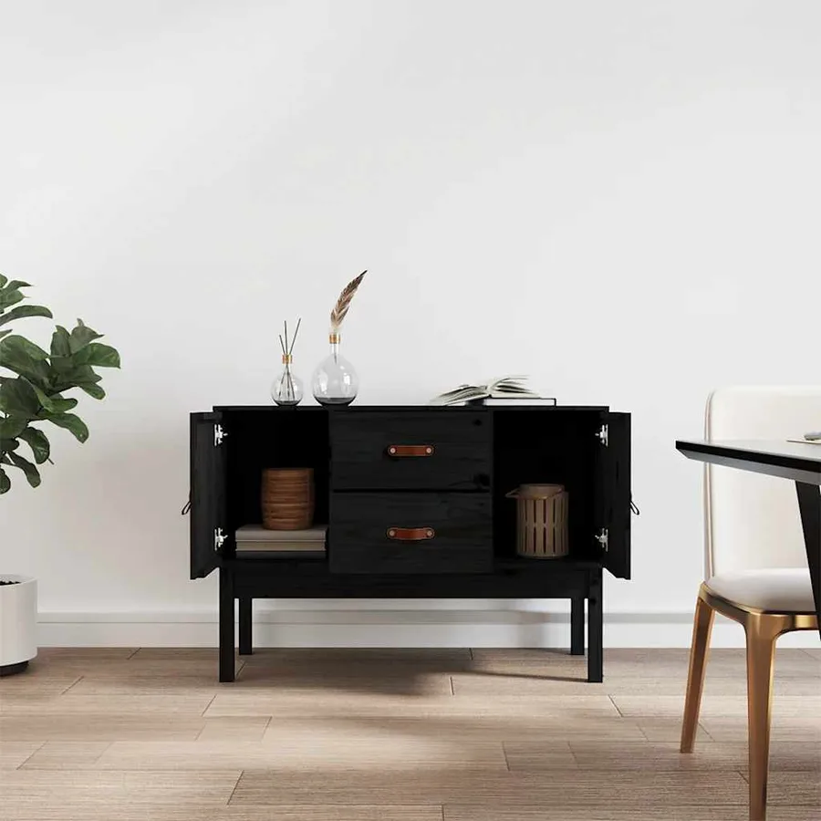 Buffet Noir 110x40x78 cm Bois massif de pin - 3