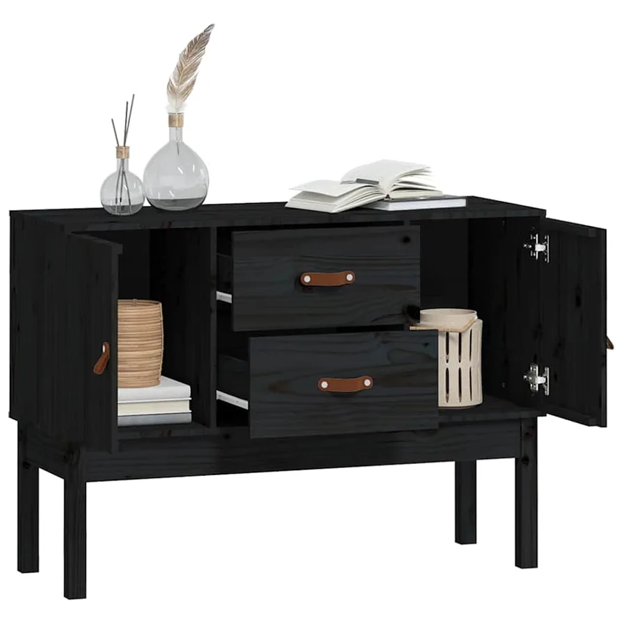 Buffet Noir 110x40x78 cm Bois massif de pin - 4