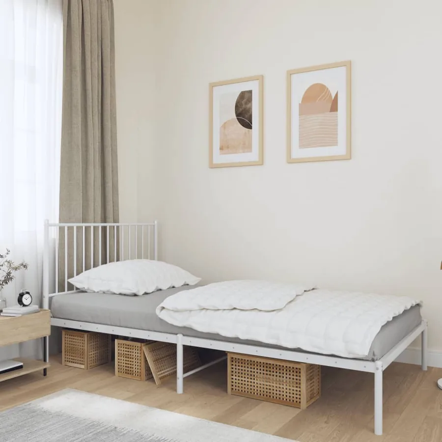 Cadre de lit métal sans matelas et tête de lit blanc 107x203 cm
