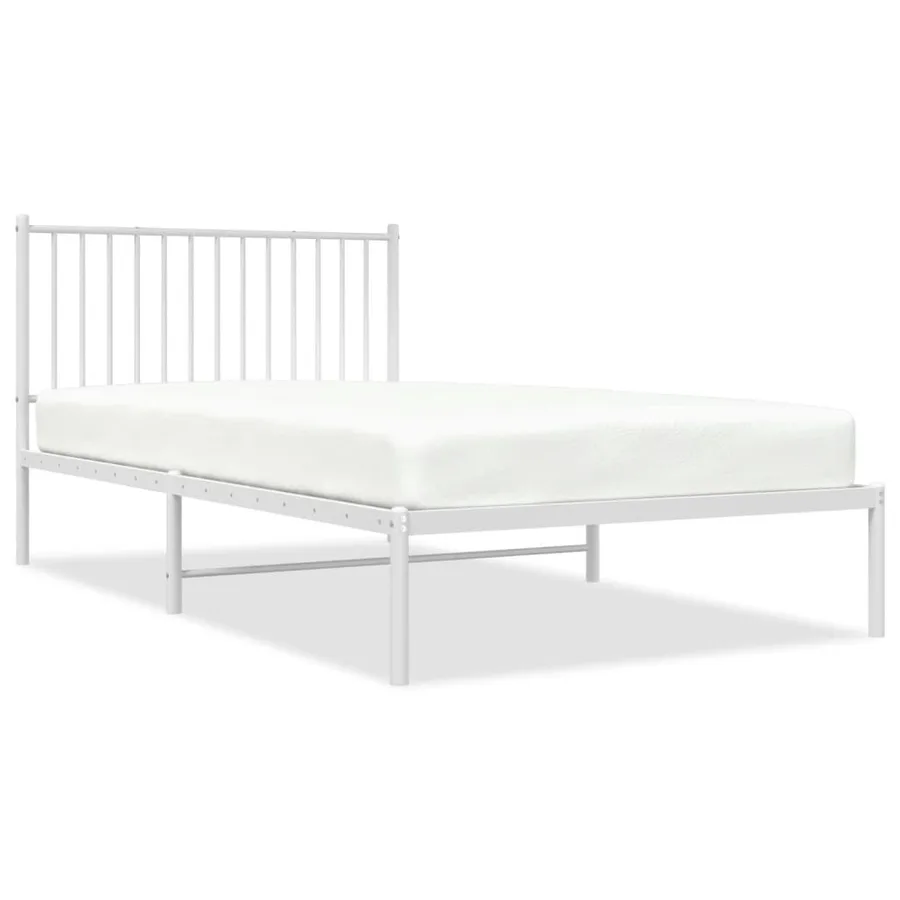 Cadre de lit métal sans matelas et tête de lit blanc 107x203 cm - 2
