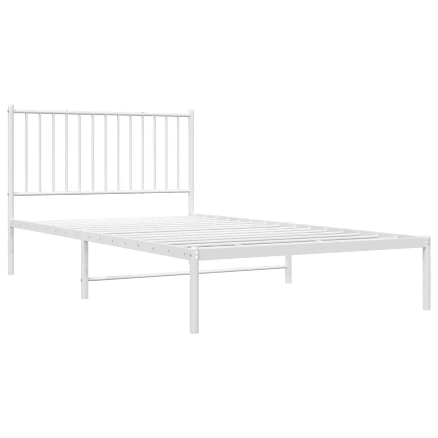 Cadre de lit métal sans matelas et tête de lit blanc 107x203 cm - 3