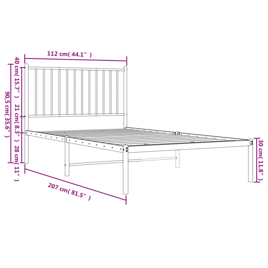 Cadre de lit métal sans matelas et tête de lit blanc 107x203 cm - 9