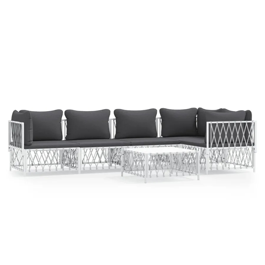 Salon de jardin avec coussins 6 pcs blanc acier - 2