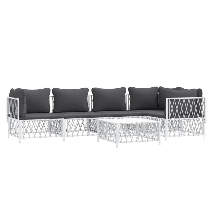 Salon de jardin avec coussins 6 pcs blanc acier - 3