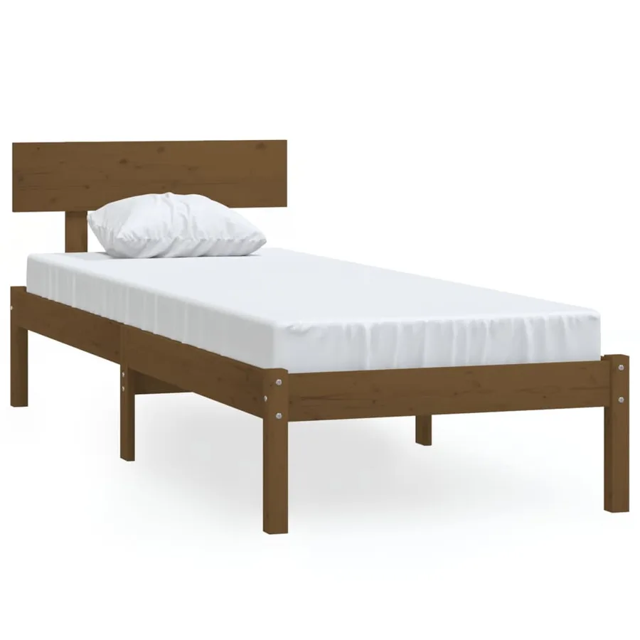 Cadre de lit sans matelas marron miel bois de pin massif - 2