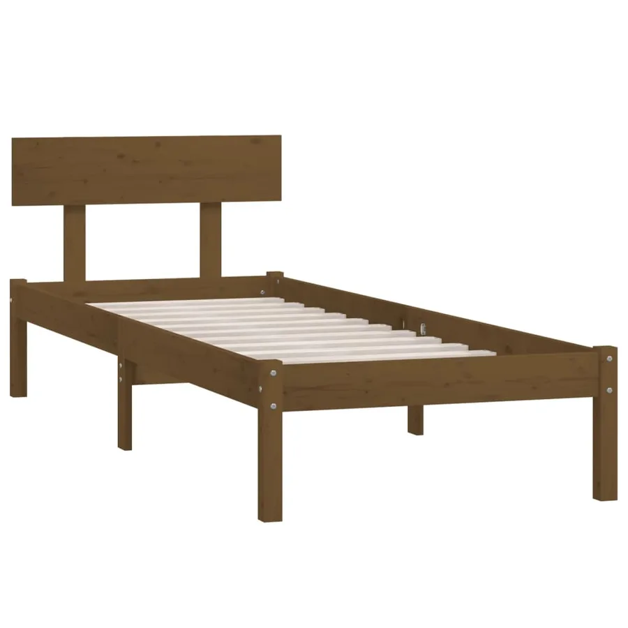 Cadre de lit sans matelas marron miel bois de pin massif - 3