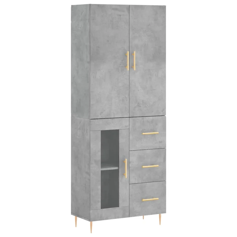 Buffet haut Gris béton 69,5x34x180 cm Bois d'ingénierie - 2