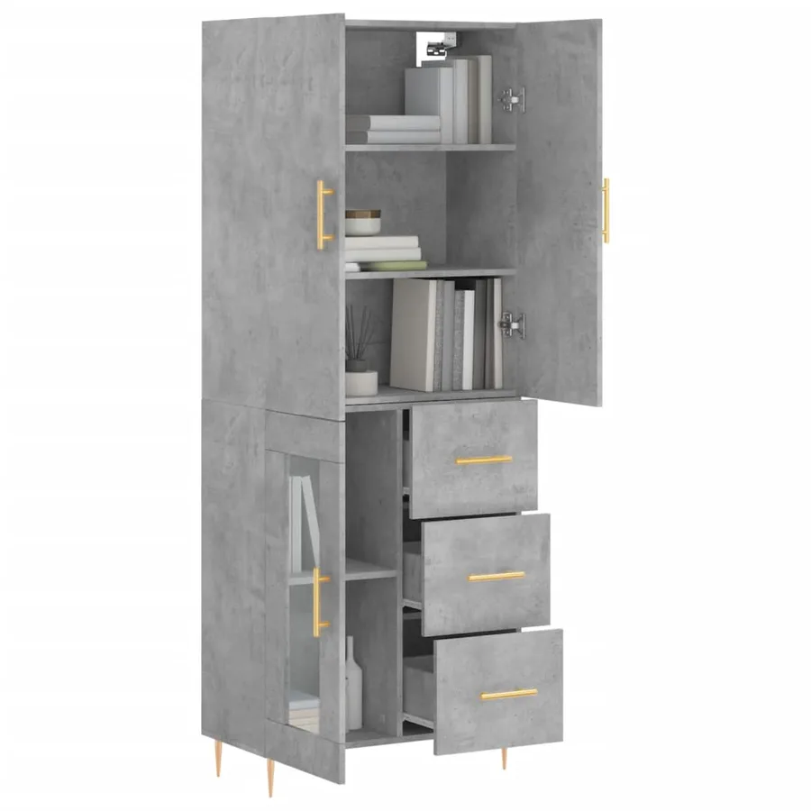 Buffet haut Gris béton 69,5x34x180 cm Bois d'ingénierie - 3