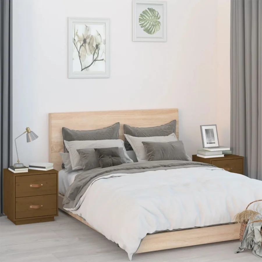 Tables de chevet 2 pcs Marron miel 40x34x45 cm Bois pin massif