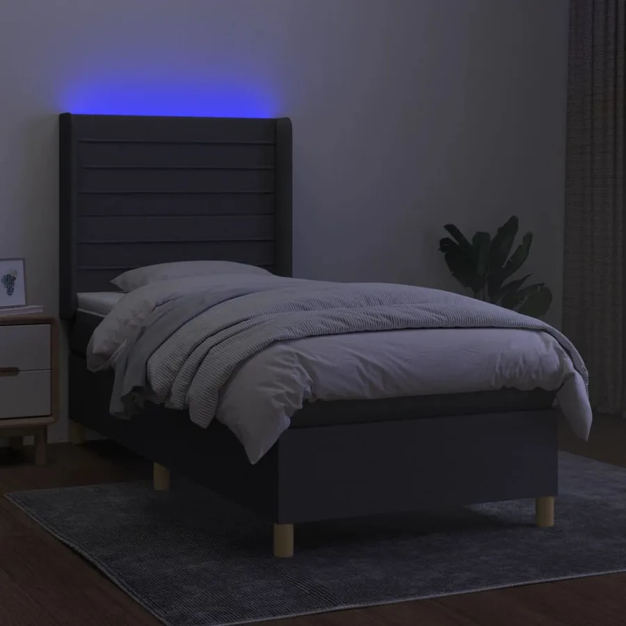 Sommier à lattes de lit matelas LED Gris foncé 90x190cm Tissu - 3