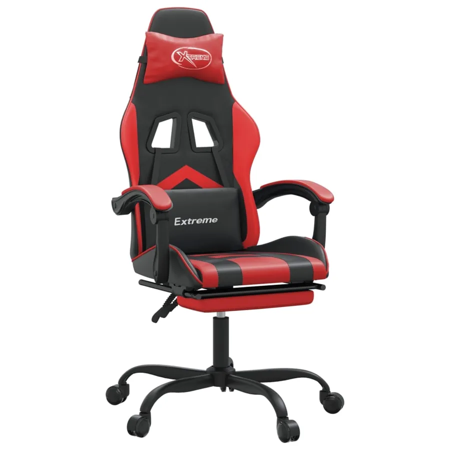 Chaise de jeu avec repose-pied Noir et rouge Similicuir - 2