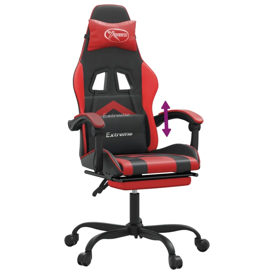 Chaise de jeu avec repose-pied Noir et rouge Similicuir - 8