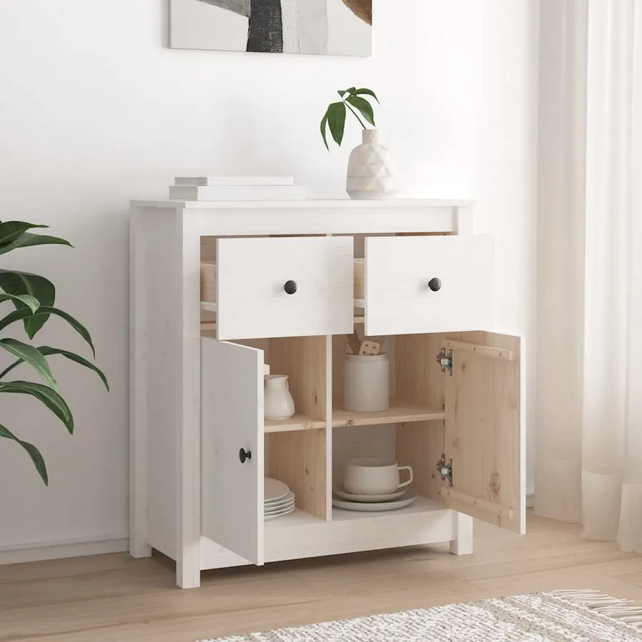 Buffet blanc 70x35x80 cm bois massif de pin - 3
