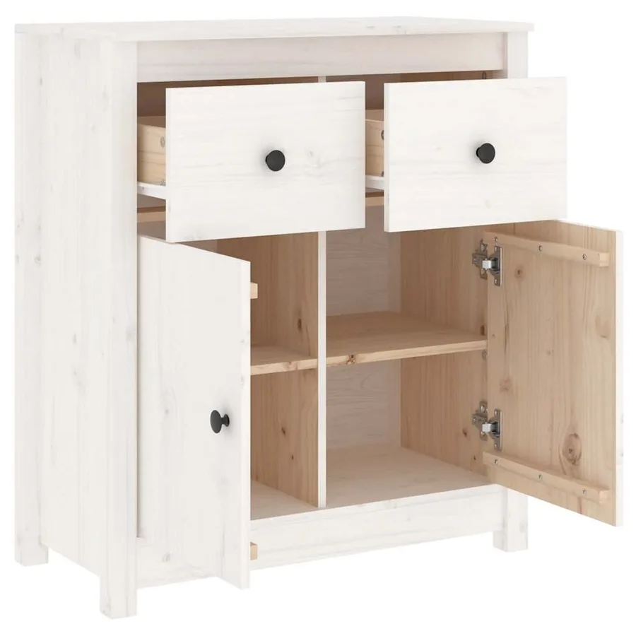 Buffet blanc 70x35x80 cm bois massif de pin - 5