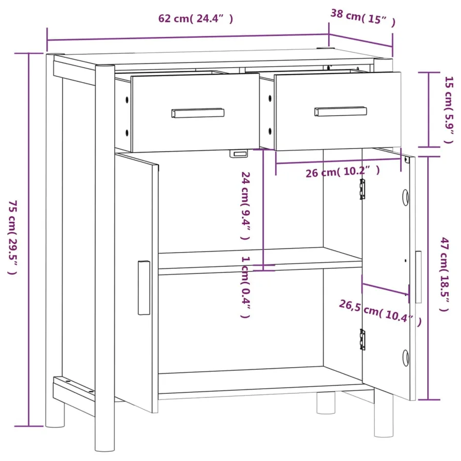 Buffet Noir 62x38x75 cm Bois d'ingénierie - 9