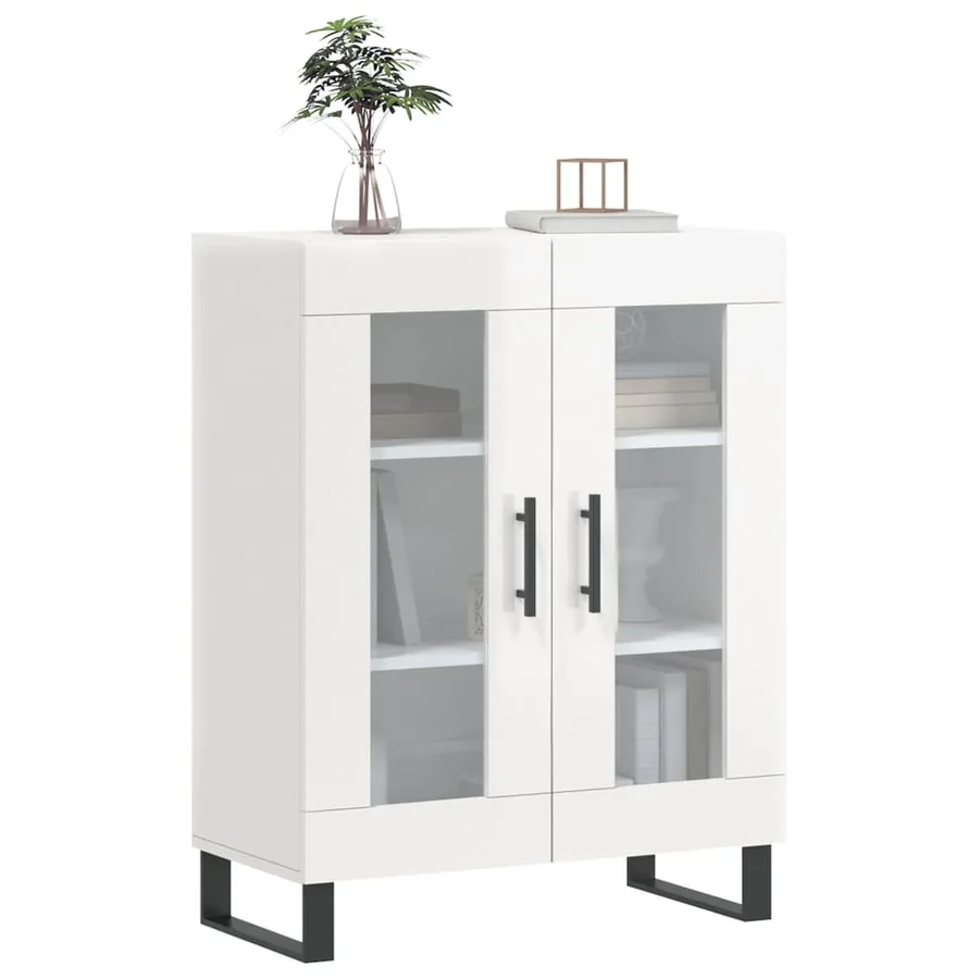 Buffet Blanc brillant 69,5x34x90 cm Bois d'ingénierie - 3
