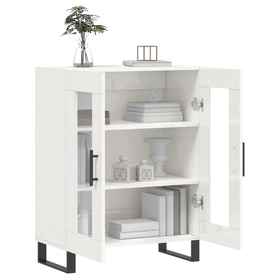 Buffet Blanc brillant 69,5x34x90 cm Bois d'ingénierie - 4