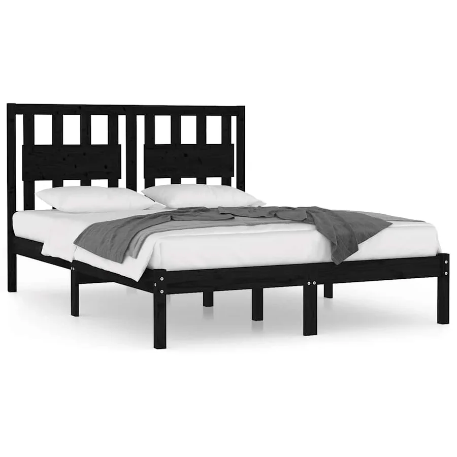 Cadre de lit sans matelas noir bois massif 200x200 cm - 2
