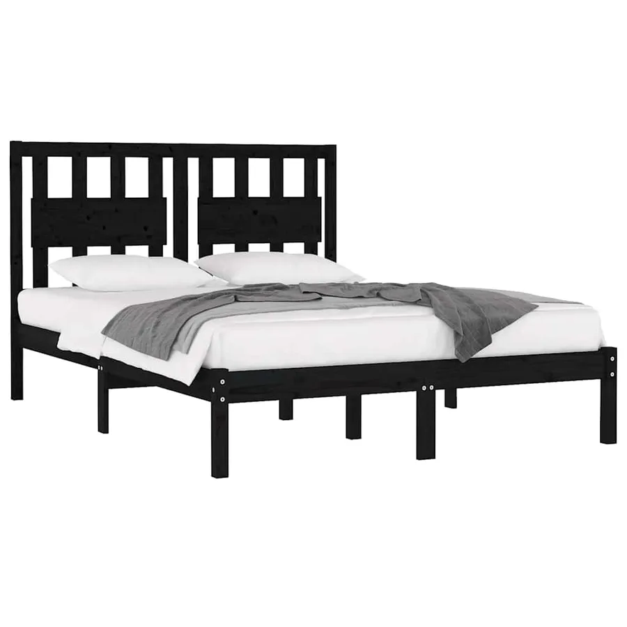 Cadre de lit sans matelas noir bois massif 200x200 cm - 3