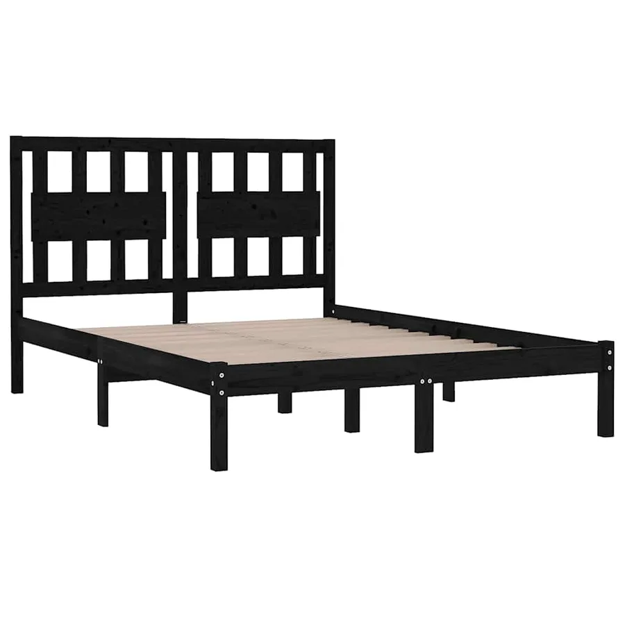 Cadre de lit sans matelas noir bois massif 200x200 cm - 4
