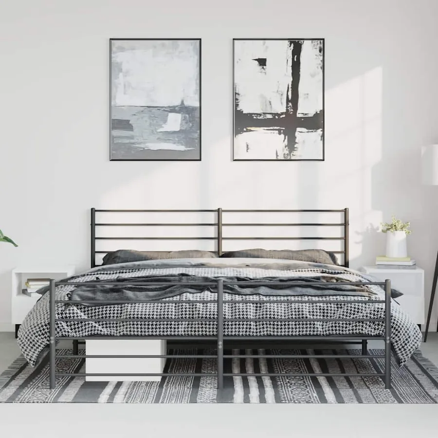 Cadre de lit métal sans matelas avec pied de lit noir 183x213cm - 3