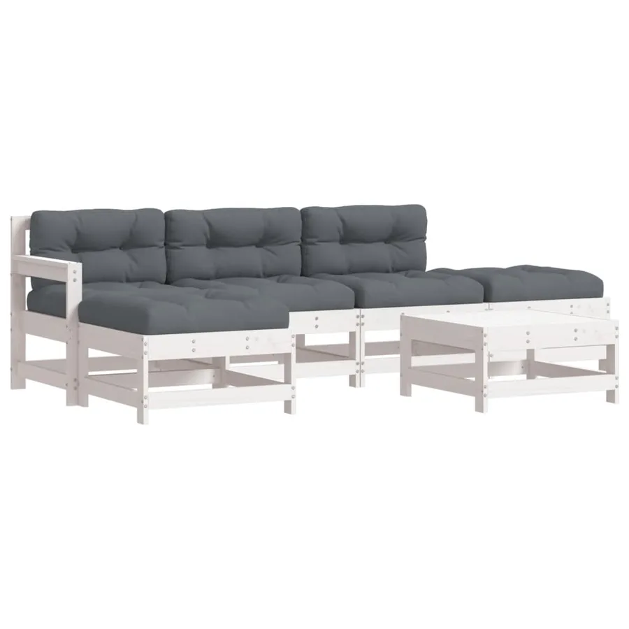 Salon de jardin 6 pcs avec coussins blanc bois massif - 2