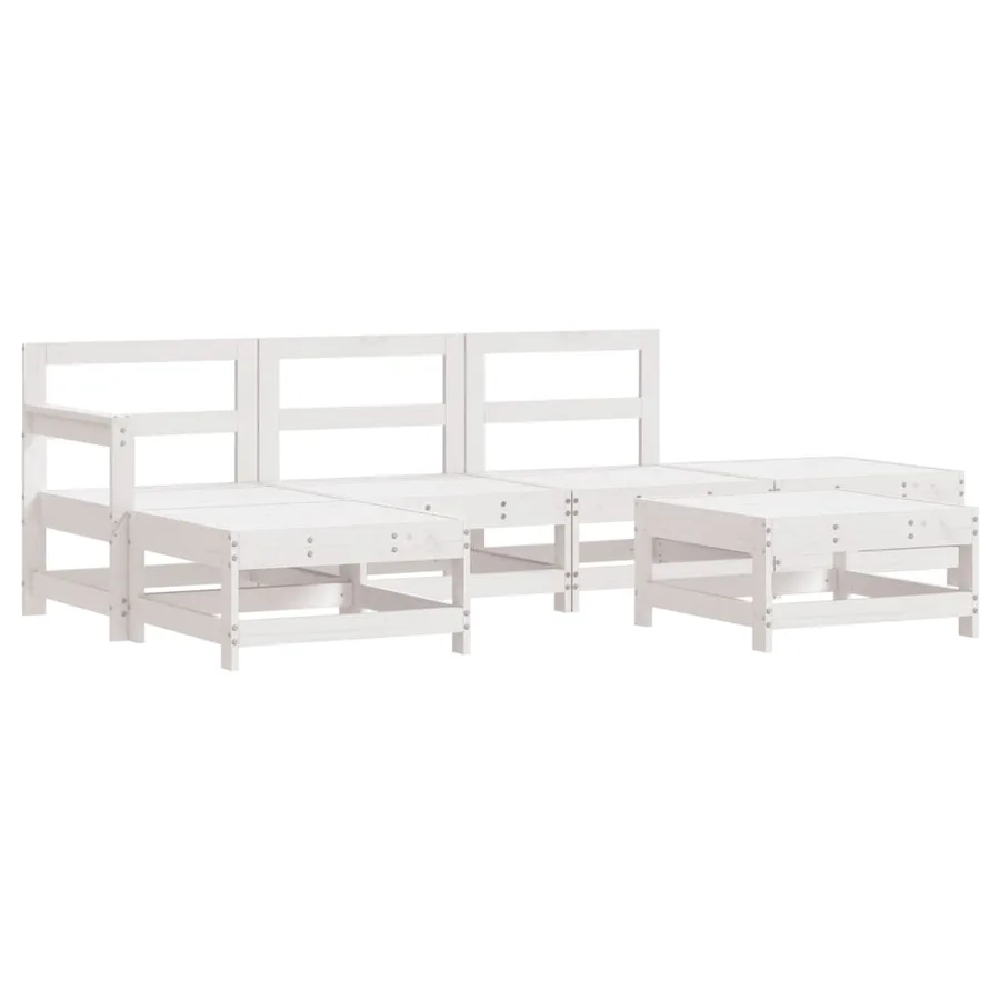 Salon de jardin 6 pcs avec coussins blanc bois massif - 3