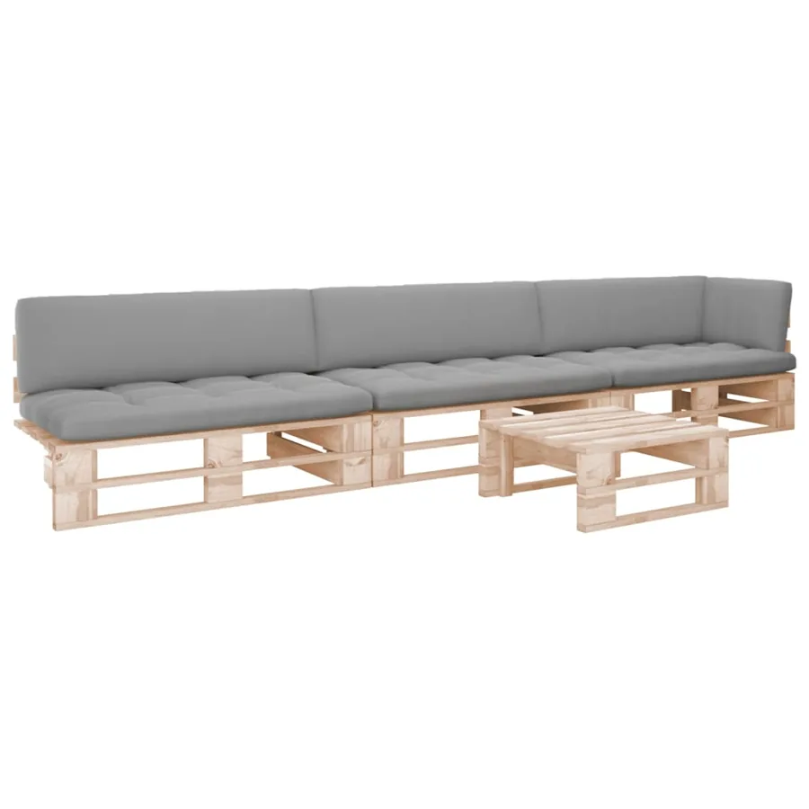 Salon de jardin palette 4pcs avec coussins Bois de pin imprégné