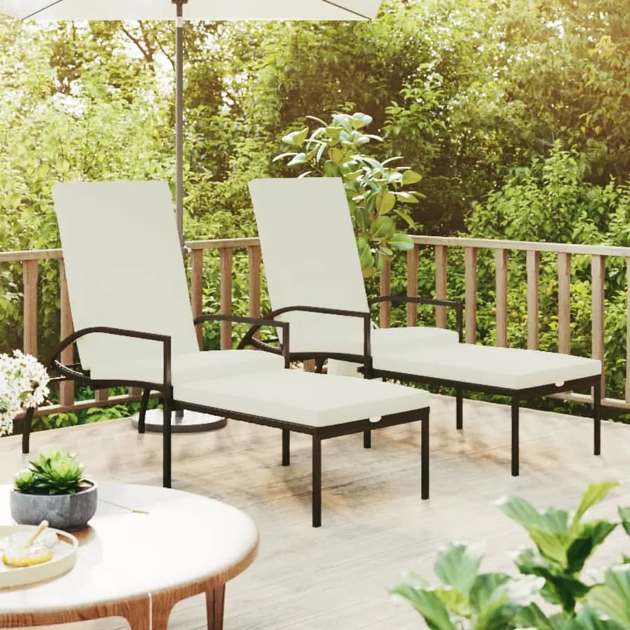Chaises longues avec repose-pied 2 pcs Résine tressée Gris - 10