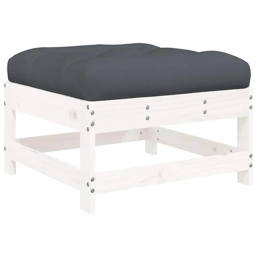 Repose-pied de jardin avec coussin blanc bois de pin massif - 5