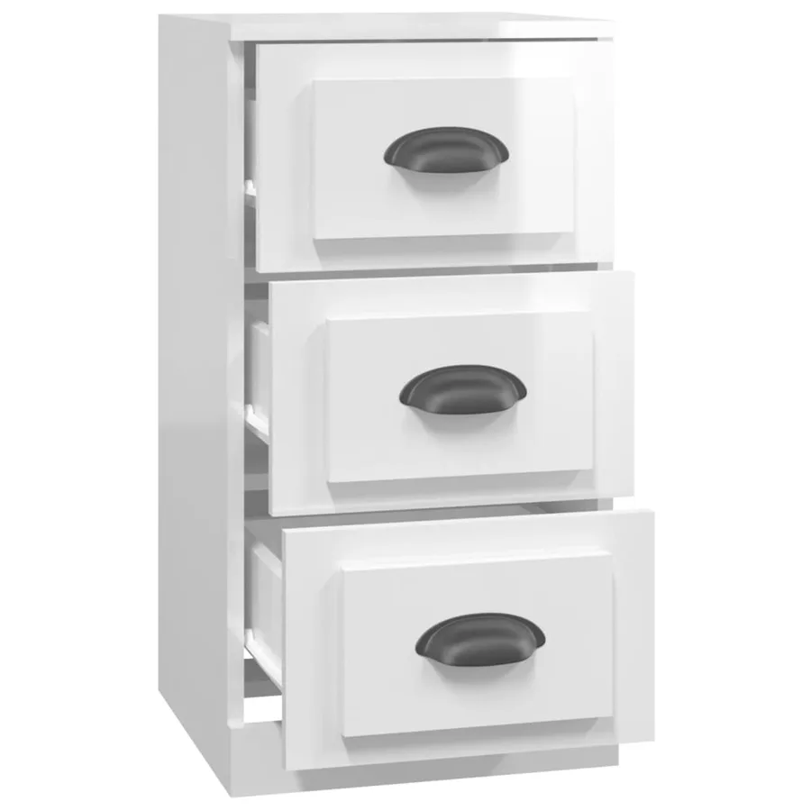 Buffet blanc brillant 36x35,5x67,5 cm bois d'ingénierie - 3