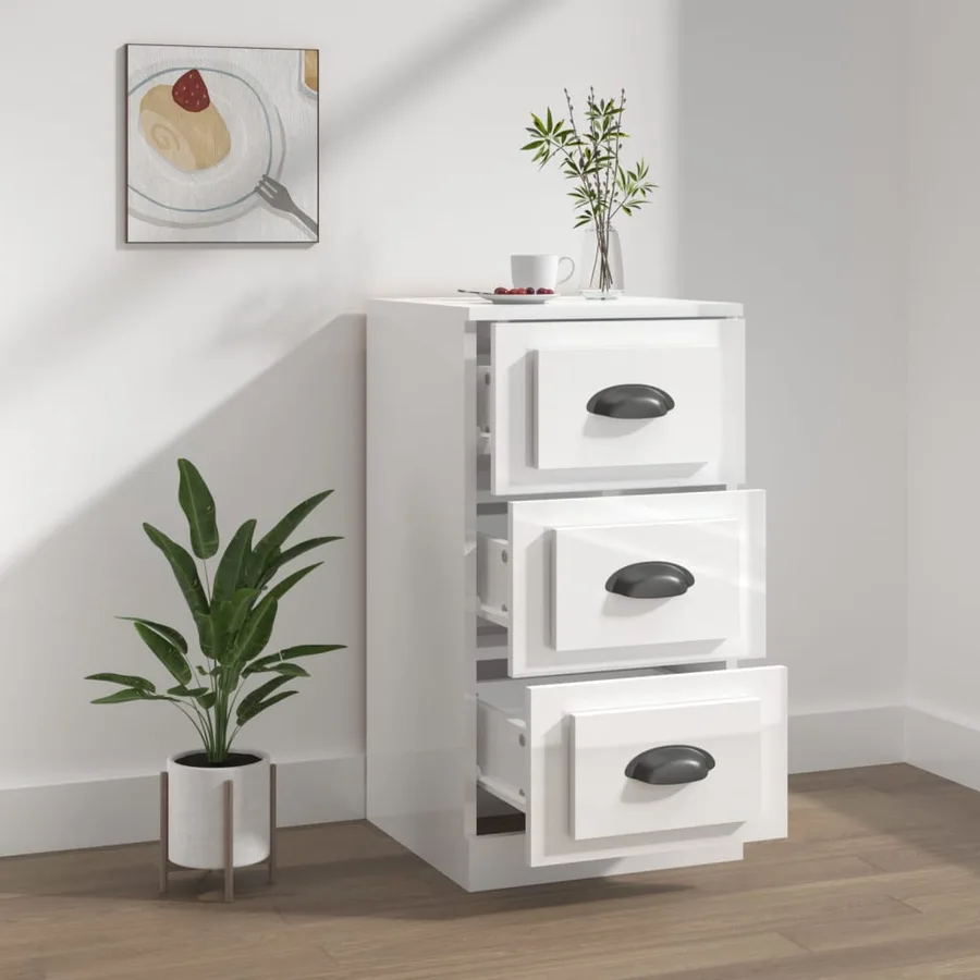 Buffet blanc brillant 36x35,5x67,5 cm bois d'ingénierie - 6