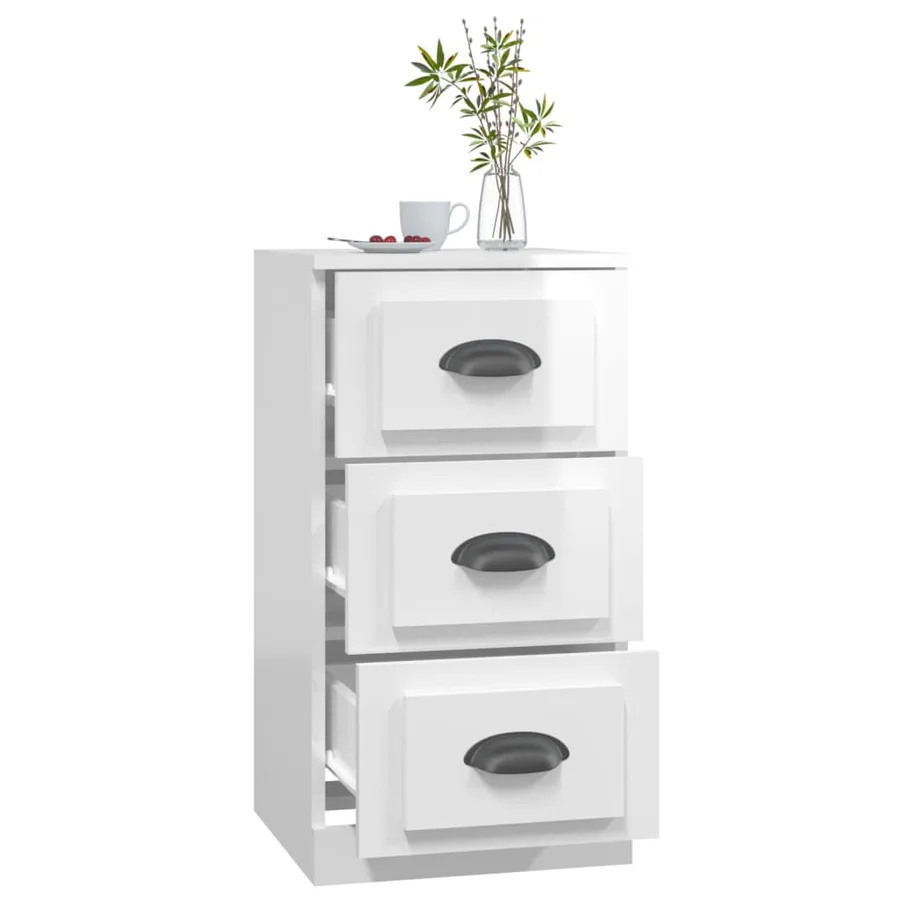 Buffet blanc brillant 36x35,5x67,5 cm bois d'ingénierie - 7