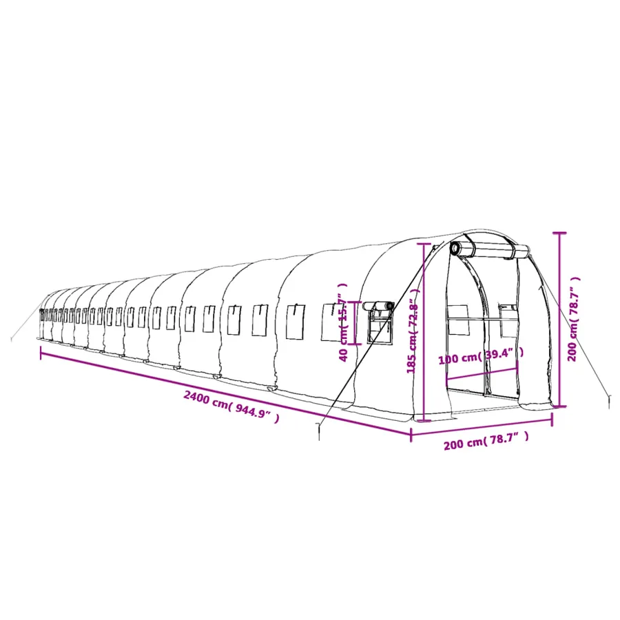 Serre avec cadre en acier blanc 48 m² 24x2x2 m - 12