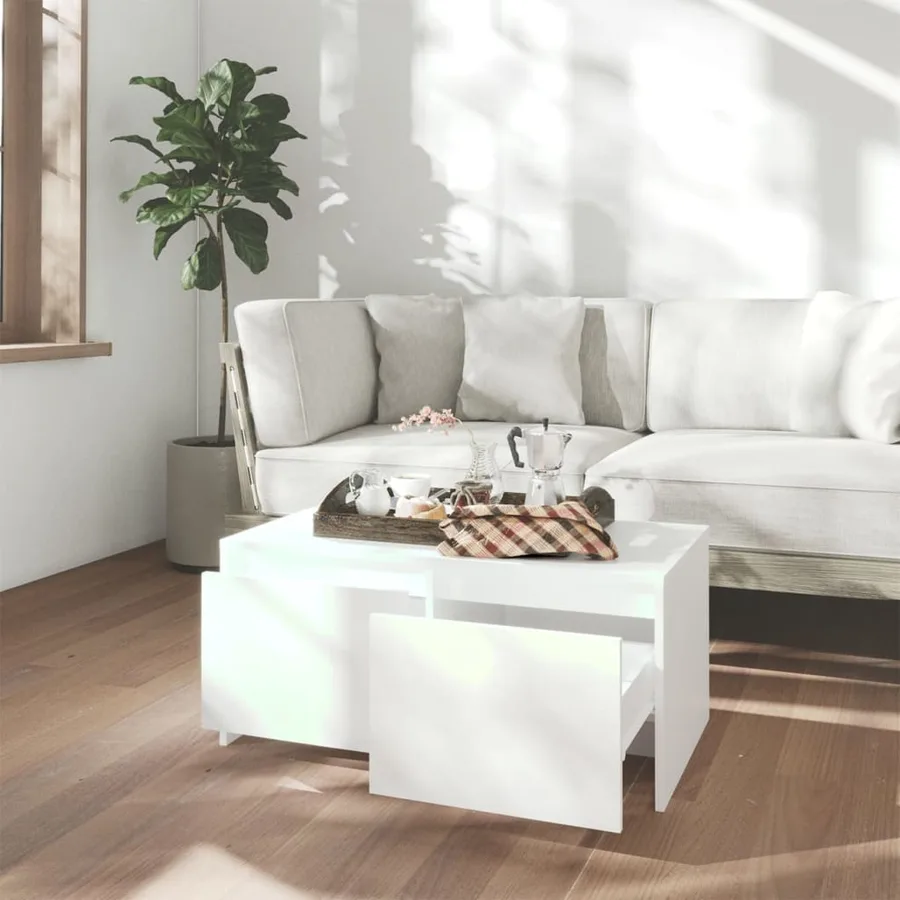 Table basse blanc 90x50x41,5 cm bois d'ingénierie - 3