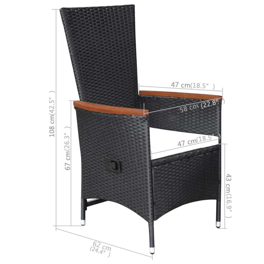 Ensemble à manger de jardin 3 pcs Noir - 11