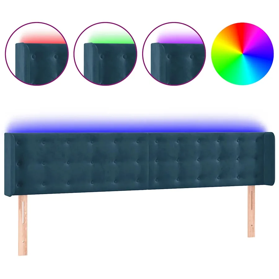 Tête de lit à LED Bleu foncé 203x16x78/88 cm Velours - 2