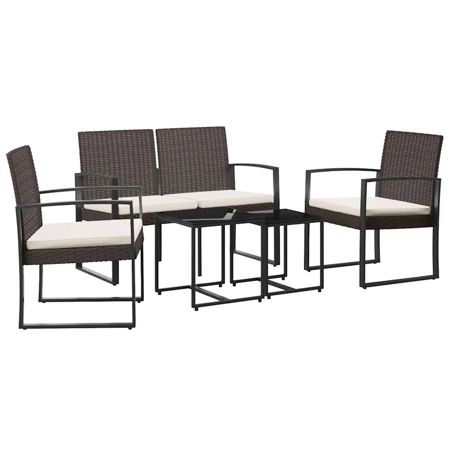 Ensemble à manger de jardin 5 pcs et coussins marron rotin PP - 2