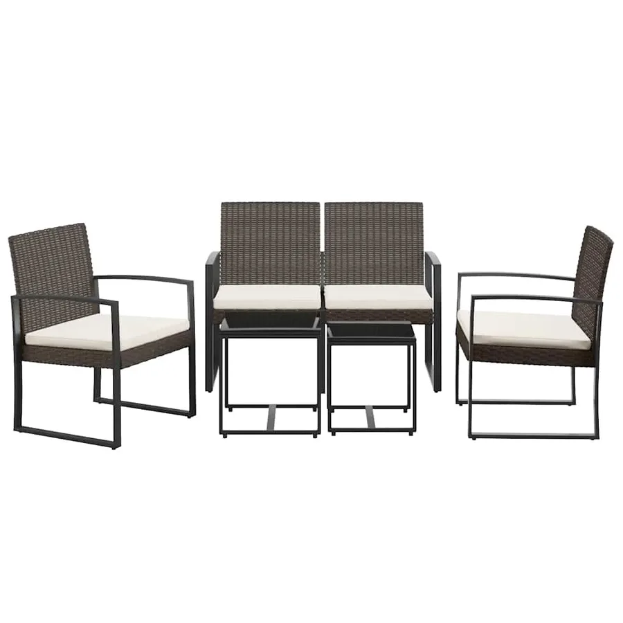 Ensemble à manger de jardin 5 pcs et coussins marron rotin PP - 3