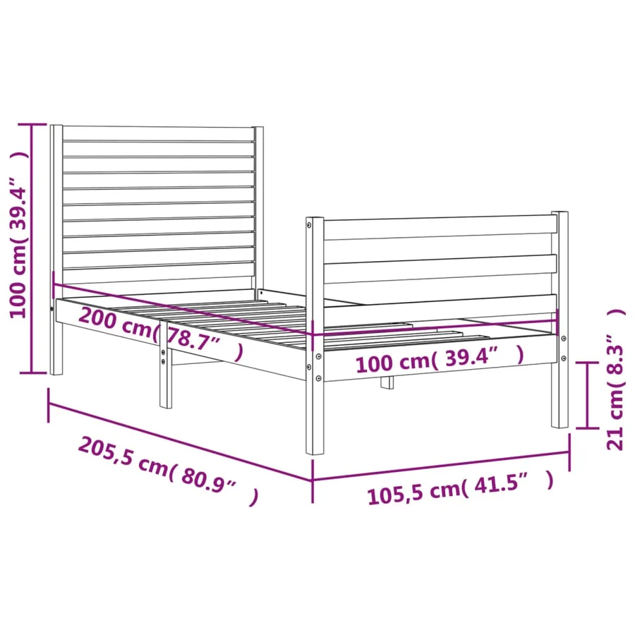 Cadre de lit sans matelas 100x200 cm bois massif - 12