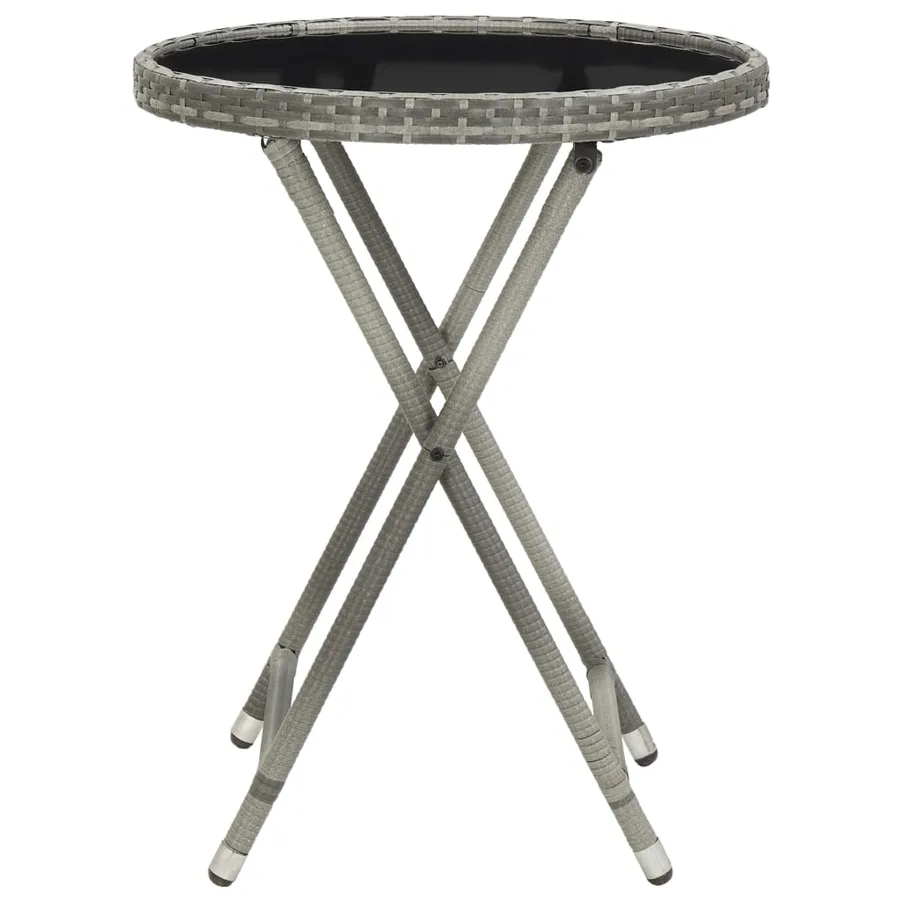 Ensemble de bistro 3 pcs Résine tressée et verre trempé Gris - 11