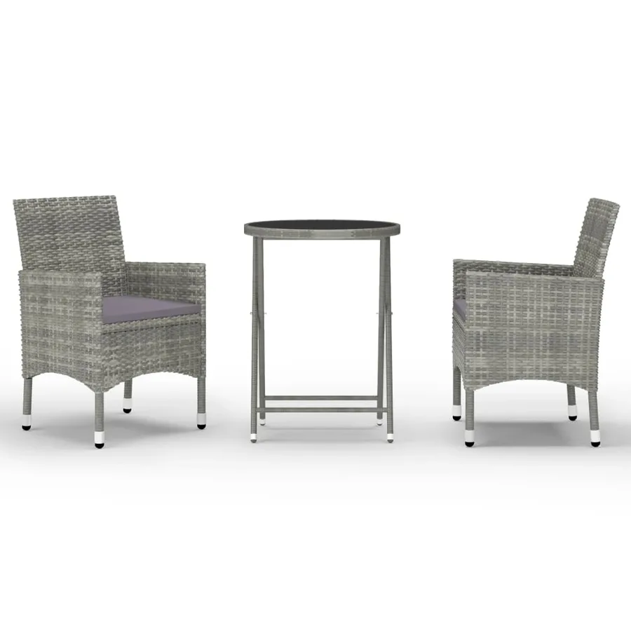 Ensemble de bistro 3 pcs Résine tressée et verre trempé Gris - 2
