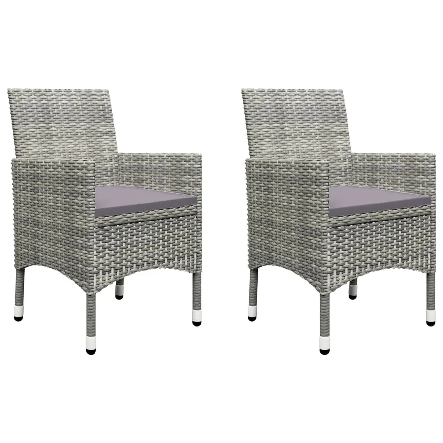 Ensemble de bistro 3 pcs Résine tressée et verre trempé Gris - 3