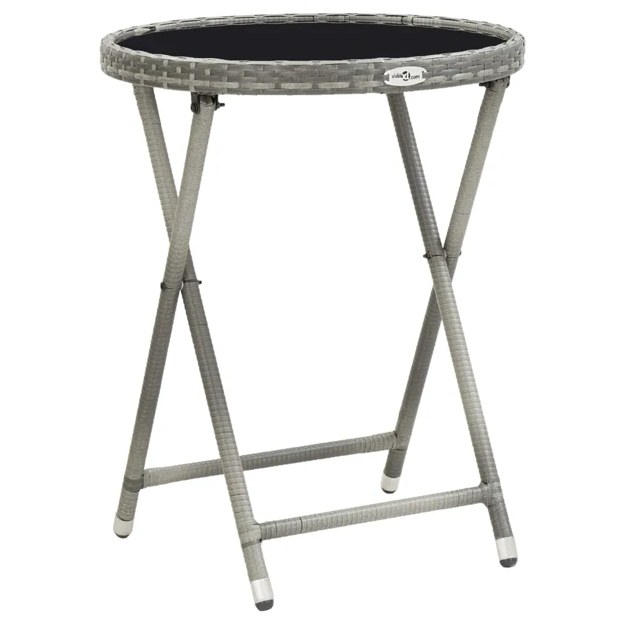 Ensemble de bistro 3 pcs Résine tressée et verre trempé Gris - 9