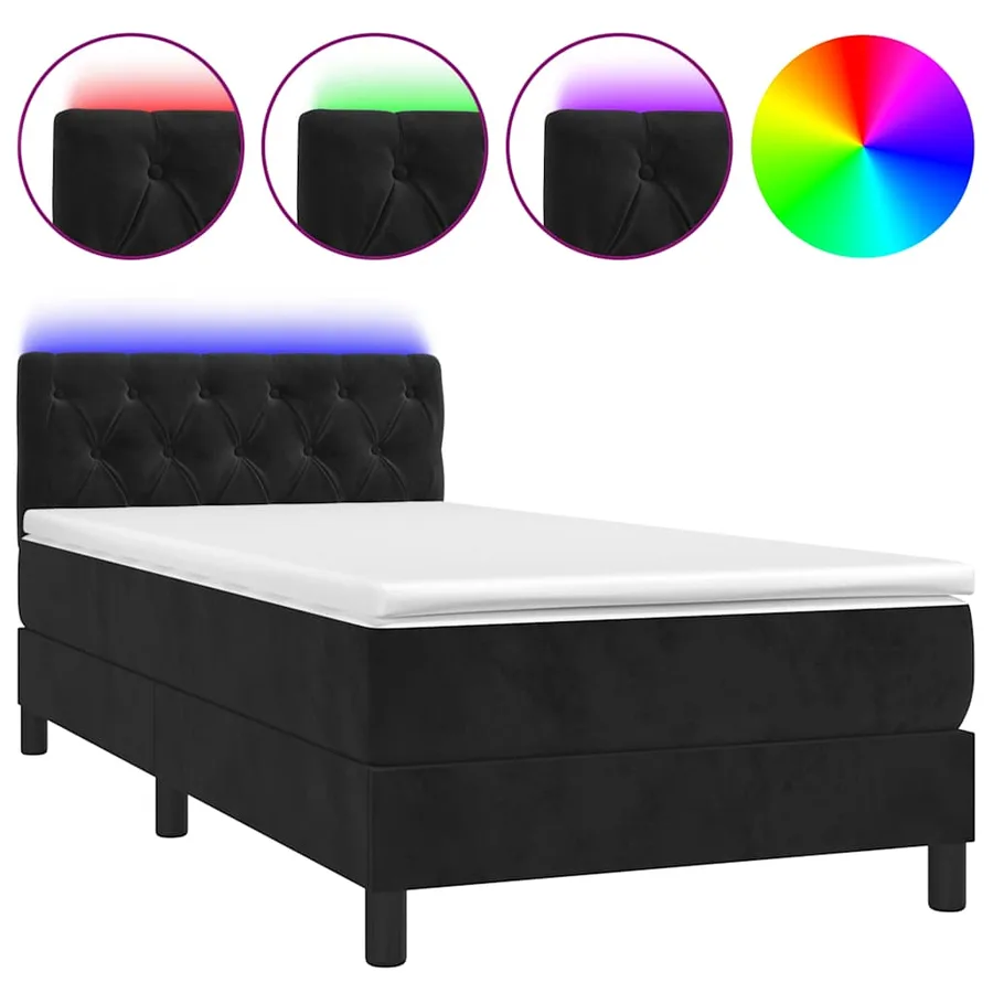 Sommier à lattes de lit avec matelas et LED Noir 80x200cm - 2