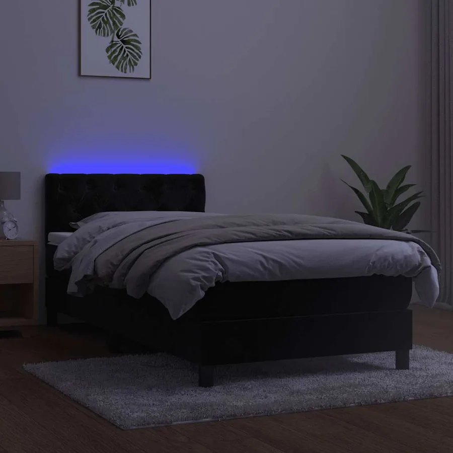 Sommier à lattes de lit avec matelas et LED Noir 80x200cm - 4