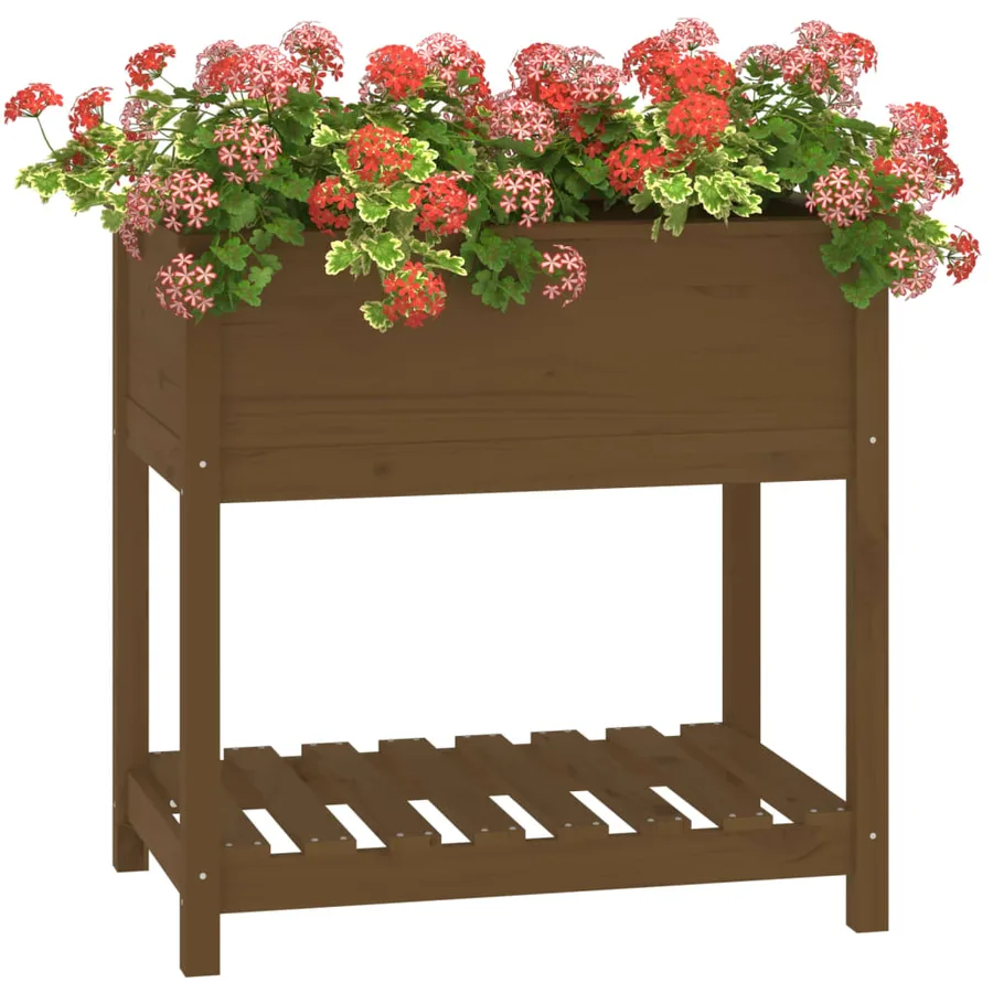 Jardinière avec étagère Marron miel 82,5x54x81 cm Bois de pin - 4